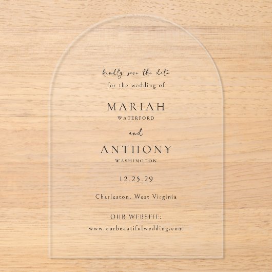 Invitations En Acrylique Mariah minimal mariage élégant Enregistrer la date (Recto)