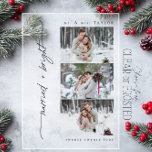 Invitations En Acrylique Mariée et brillante première photo de Noël<br><div class="desc">Votre histoire mérite d’être célébrée d’une manière aussi intemporelle que l’amour que vous partagez. Ce nouveau marié et brillant premier Noël photo design acrylique est plus qu’une invitation ou une faire-part - c’est un souvenir, une fenêtre sur le moment où l’amour et l’élégance se mêlent. Avec son agencement distingué et...</div>