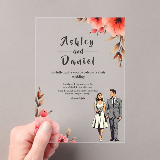 Invitations En Acrylique Mariée romantique et Mariage d'aquarelle de chambr (In situ (ordinateur de poche))