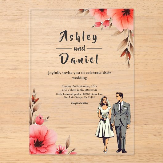 Invitations En Acrylique Mariée romantique et Mariage d'aquarelle de chambr (Recto)