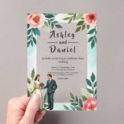 Invitations En Acrylique Mariée romantique et Mariage d'aquarelle de chambr (In situ (ordinateur de poche))