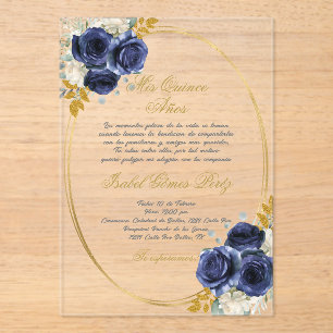 Invitations En Acrylique Marine acrylique bleu espagnol Quinceanera
