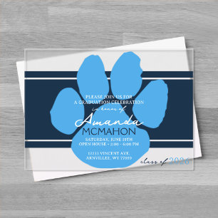 Invitations En Acrylique Marine & Baby Blue Pawprint Graduation Élégante