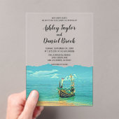 Invitations En Acrylique Marine Bateau Bleu Côte Destination Mariage (In situ (ordinateur de poche))