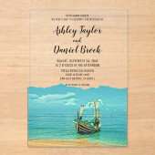 Invitations En Acrylique Marine Bateau Bleu Côte Destination Mariage (Recto)