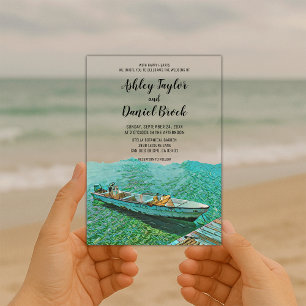 Invitations En Acrylique Marine Bateau Côtier Plage Destination Mariage