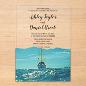Invitations En Acrylique Marine Bateau nautique Destination Côtière Mariage (Recto)