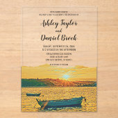 Invitations En Acrylique Marine Bateau Romantique Sunset Beach Mariage côti (Recto)