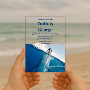 Invitations En Acrylique Marine Bleu Baleine sous-marine Mariage côtier d'é