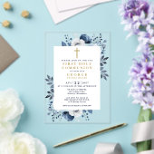 Invitations En Acrylique Marine Bleu Floral Botanique Première Sainte Commu (Insitu (Mariage))