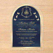 Invitations En Acrylique Marine Bleu Papillon d'or Arc Mariage musulman (Recto)