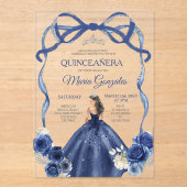 Invitations En Acrylique Marine Blue Bow Princesse Silver Crown Quinceañera (Recto)