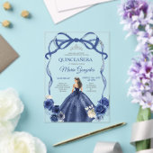 Invitations En Acrylique Marine Blue Bow Princesse Silver Crown Quinceañera (Insitu (Mariage))