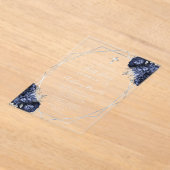 Invitations En Acrylique Marine Blue Floral Silver Geo Première Sainte Comm (Poser)