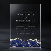 Invitations En Acrylique Marine Blue Gold Agate Élégant Mariage moderne