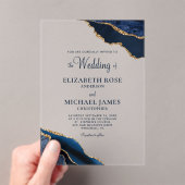 Invitations En Acrylique Marine Blue Gold Agate Mariage élégant (In situ (ordinateur de poche))