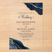 Invitations En Acrylique Marine Blue Gold Agate Mariage élégant (Recto)