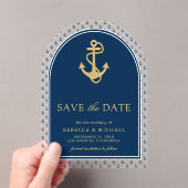 Invitations En Acrylique Marine Blue Gold Ancre mariage Enregistrer la date (In situ (ordinateur de poche))