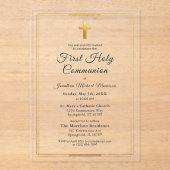 Invitations En Acrylique Marine Blue Gold Première communion sacrée Garçon (Recto)