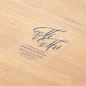 Invitations En Acrylique Marine Blue M. et Mme Rustic Mariage de calligraph (Poser)