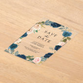 Invitations En Acrylique Marine Blue Peach Floral Wedding Enregistrer la da (Poser)