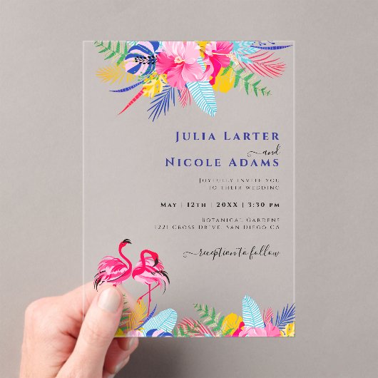 Invitations En Acrylique Marine Blue Rose Wild Rain Forest Mariage À feuill (In situ (ordinateur de poche))