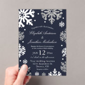 Invitations En Acrylique Marine Blue Snowflakes Mariage d'hiver (In situ (ordinateur de poche))