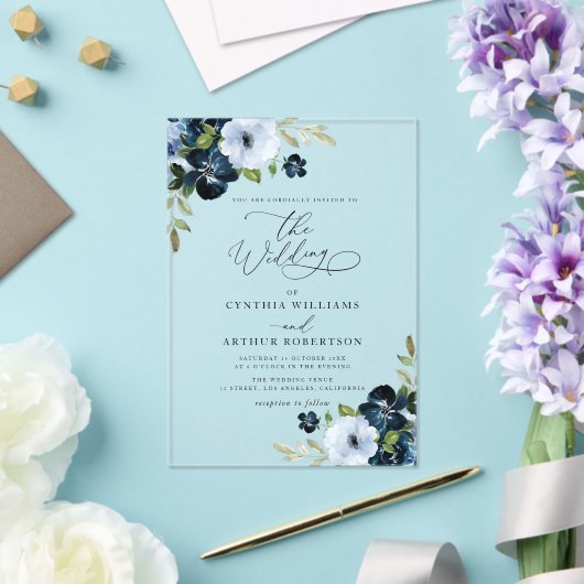 Invitations En Acrylique Marine branchée et mariage bleu clair (Insitu (Mariage))
