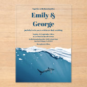 Invitations En Acrylique Marine Côtière Sous La Mer Shark Beach Mariage (Recto)