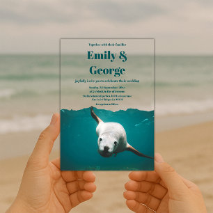 Invitations En Acrylique Marine Jouer Sea Lion Beach Océan Mariage côtier
