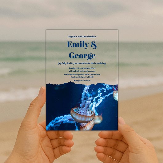 Invitations En Acrylique Marine sous la mer Jellyfish Beach Mariage côtier