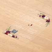 Invitations En Acrylique Marsala Boho Arché Mariage moderne minimal QR Code (Poser)