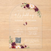 Invitations En Acrylique Marsala Boho Arché Mariage moderne minimal QR Code (Recto)