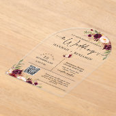 Invitations En Acrylique Marsala Boho Arché Mariage moderne minimal QR Code (Poser)