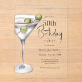 Invitations En Acrylique Martini Cocktail Thème 50ème anniversaire (Recto)