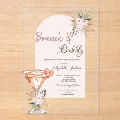 Invitations En Acrylique Martini Coeur de verre Boho Fleurs Brunch & Bubbly (Recto)