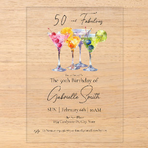 Invitations En Acrylique Martini thème 50e anniversaire femmes Fabuleux