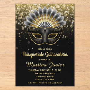 Invitations En Acrylique Mascarade élégante pour Quinceañera 15e anniversai