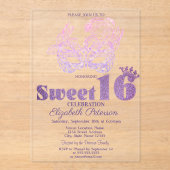 Invitations En Acrylique Masque Pailleté Violet Douce 16 (Recto)