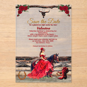 Invitations En Acrylique Masquerade Ranch Quinceañera Fille Glamour & Nom