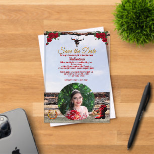 Invitations En Acrylique Masquerade Ranch Quinceañera Photo et nom personna