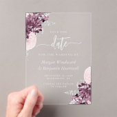 Invitations En Acrylique Mauve Silver Floral Wedding Save the Date (In situ (ordinateur de poche))