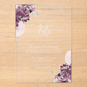 Invitations En Acrylique Mauve Silver Floral Wedding Save the Date (Recto)