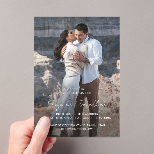 Invitations En Acrylique Maya Simple Photo Mariage moderne (In situ (ordinateur de poche))