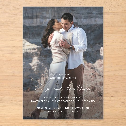 Invitations En Acrylique Maya Simple Photo Mariage moderne (Recto)