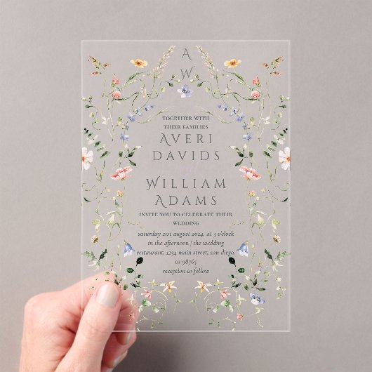 Invitations En Acrylique Meadow Fleur sauvage Rustic Boho Mariage (In situ (ordinateur de poche))