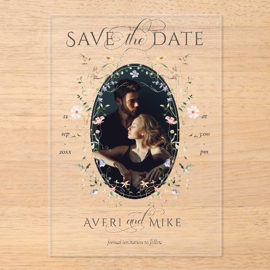Invitations En Acrylique Meadow Fleur sauvage Rustic Boho Mariage (Recto)