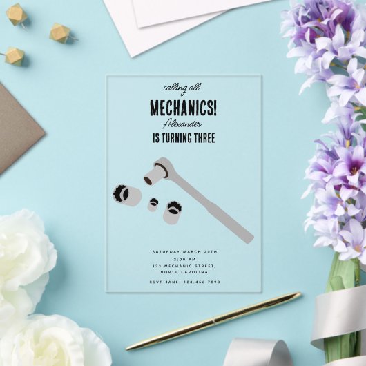 Invitations En Acrylique Mécanique automobile Outils de l'automobile Garçon (Insitu (Mariage))