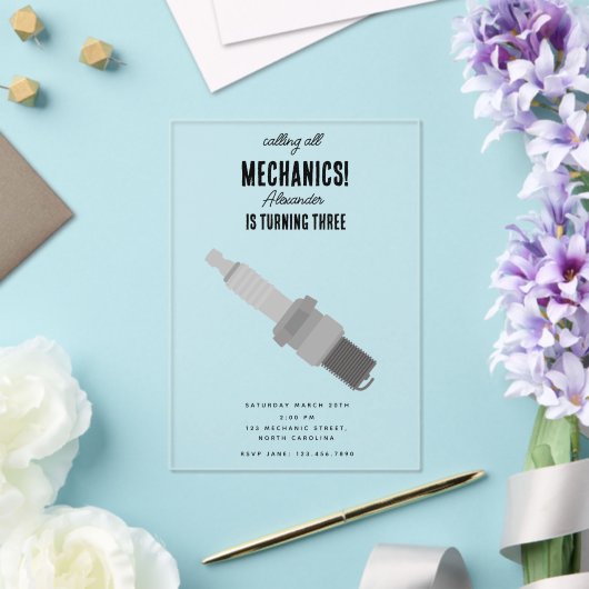 Invitations En Acrylique Mécanique automobile Outils de l'automobile Garçon (Insitu (Mariage))