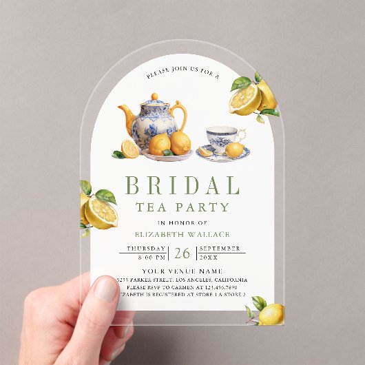 Invitations En Acrylique Mediterranean Tile Lemon Tea Party Bridal Shower (In situ (ordinateur de poche))